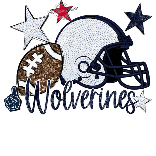 Wolverines Football Embroidered Sequins Design-Navy