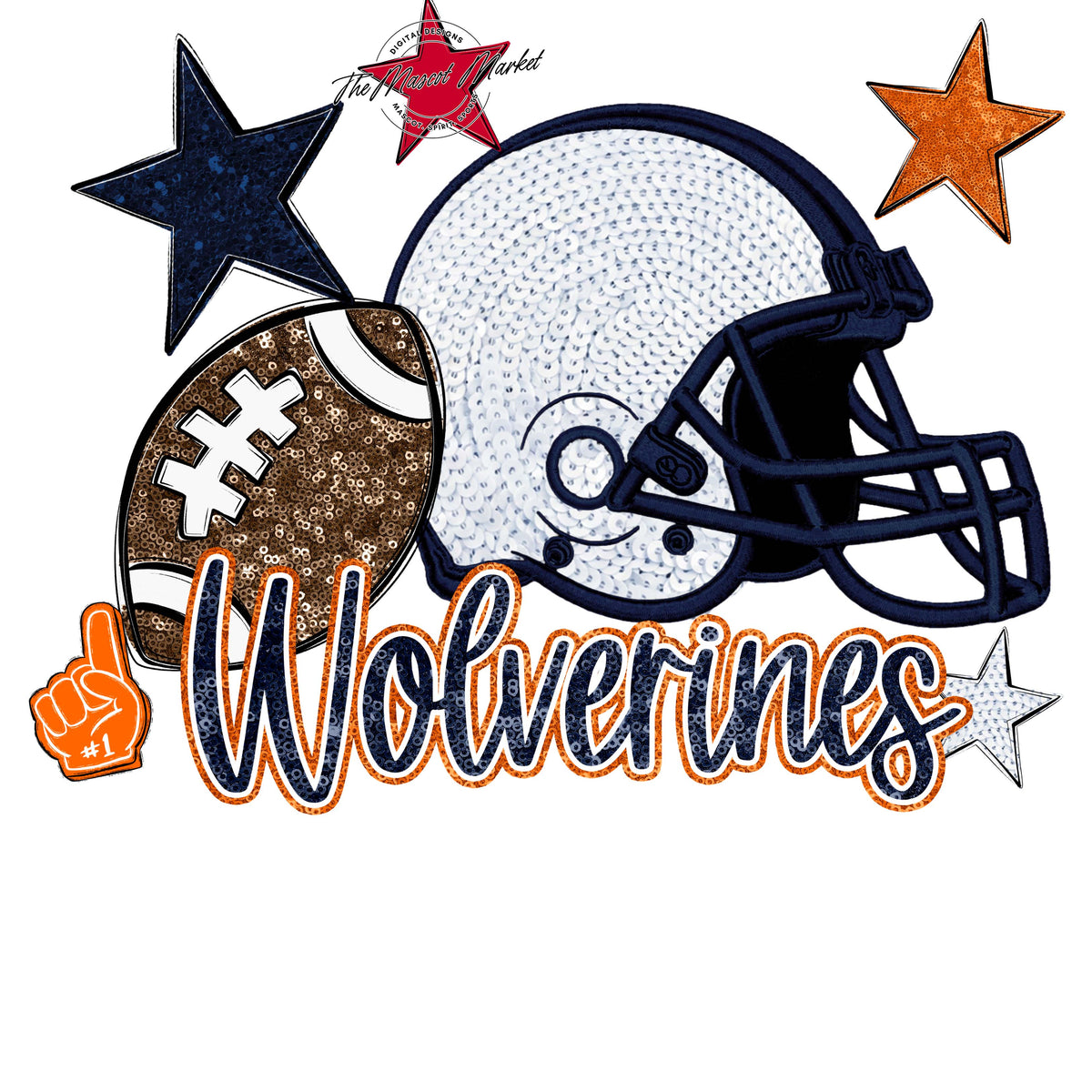 Wolverines Football Embroidered Sequins Design-Navy & Orange