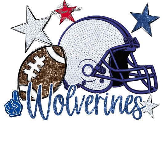 Wolverines Football Embroidered Sequins Design-Off Blue