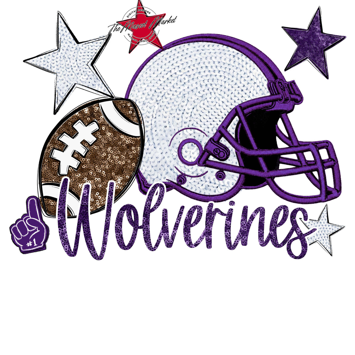 Wolverines Football Embroidered Sequins Design-Purple
