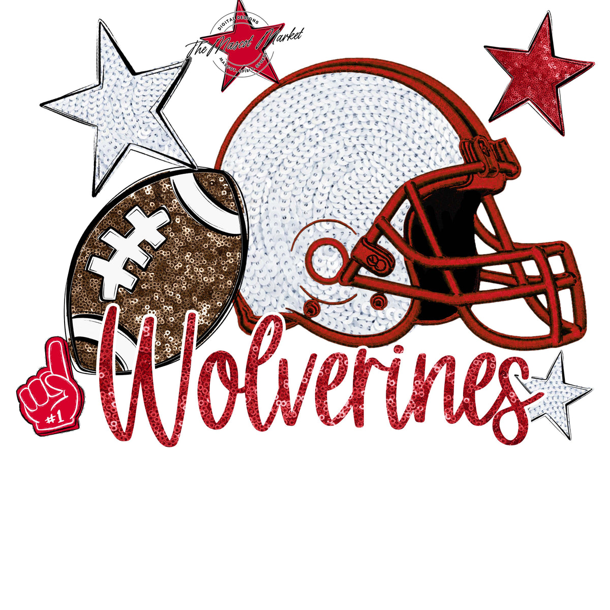 Wolverines Football Embroidered Sequins Design-Red
