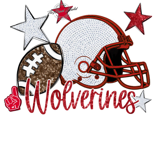 Wolverines Football Embroidered Sequins Design-Red
