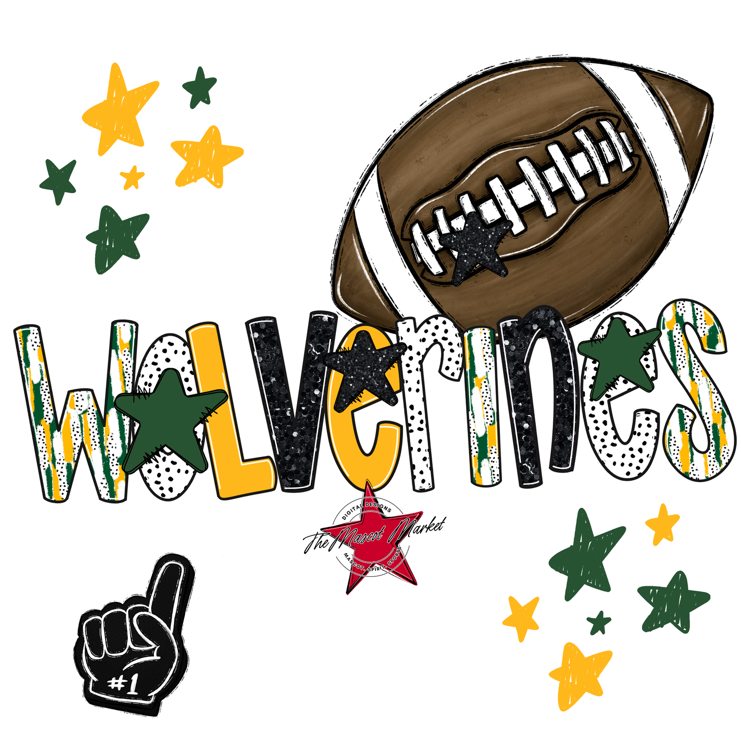 Wolverines Football Scrape-Green-Yellow