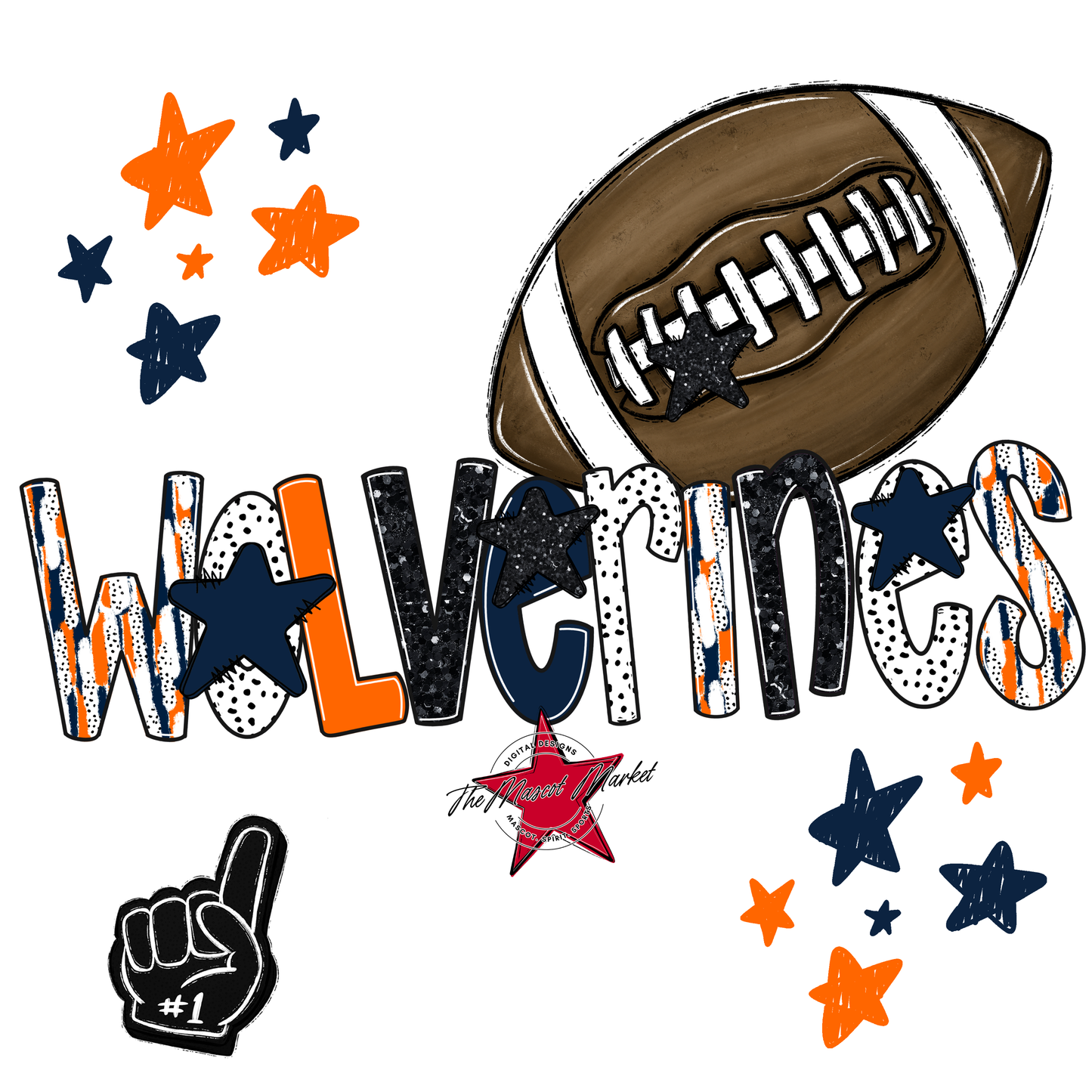 Wolverines Football Scrape-Navy-Orange