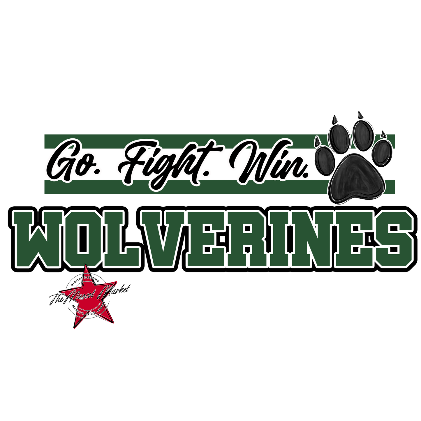 Wolverines Go Fight Win Mascot Lines-Green