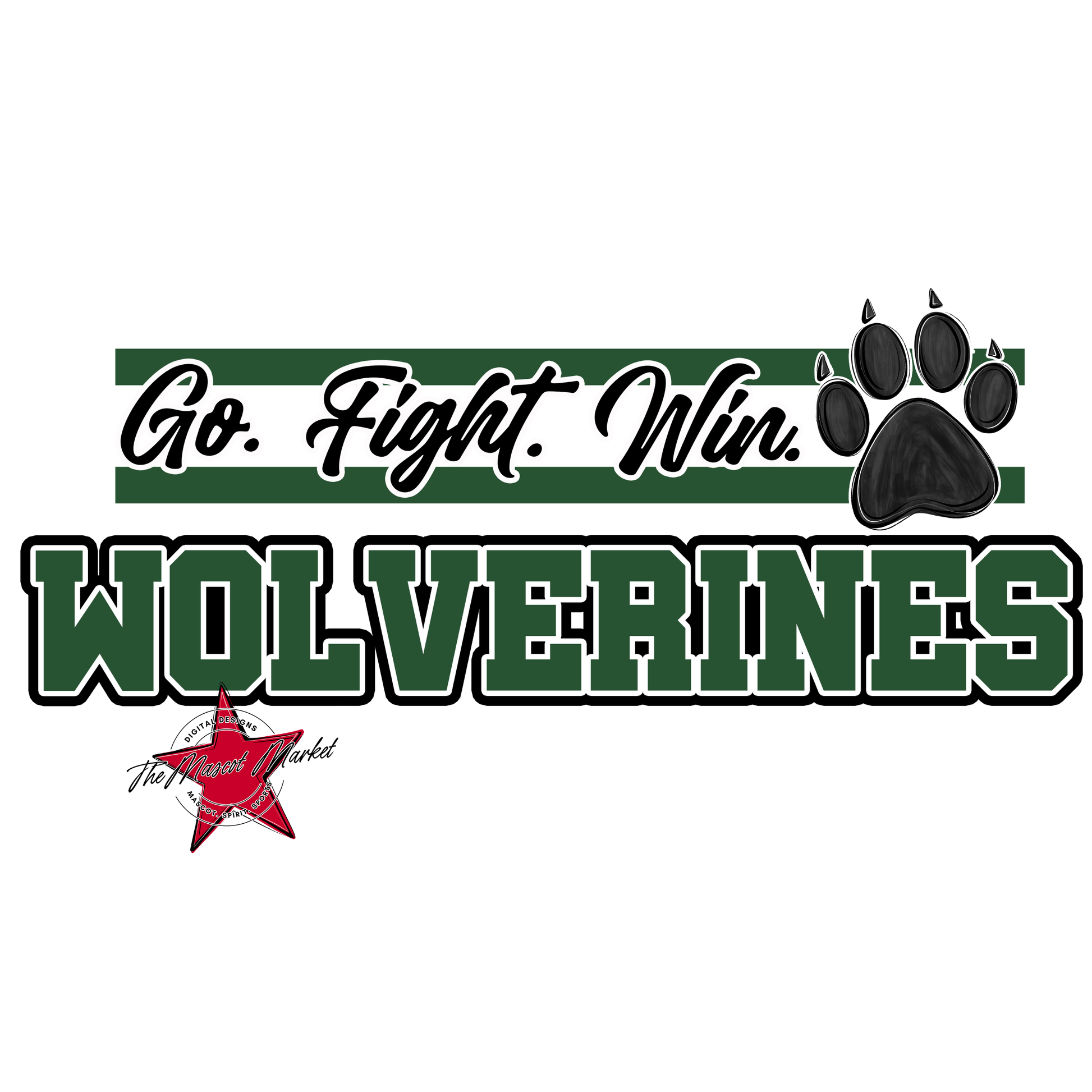 Wolverines Go Fight Win Mascot Lines-Green