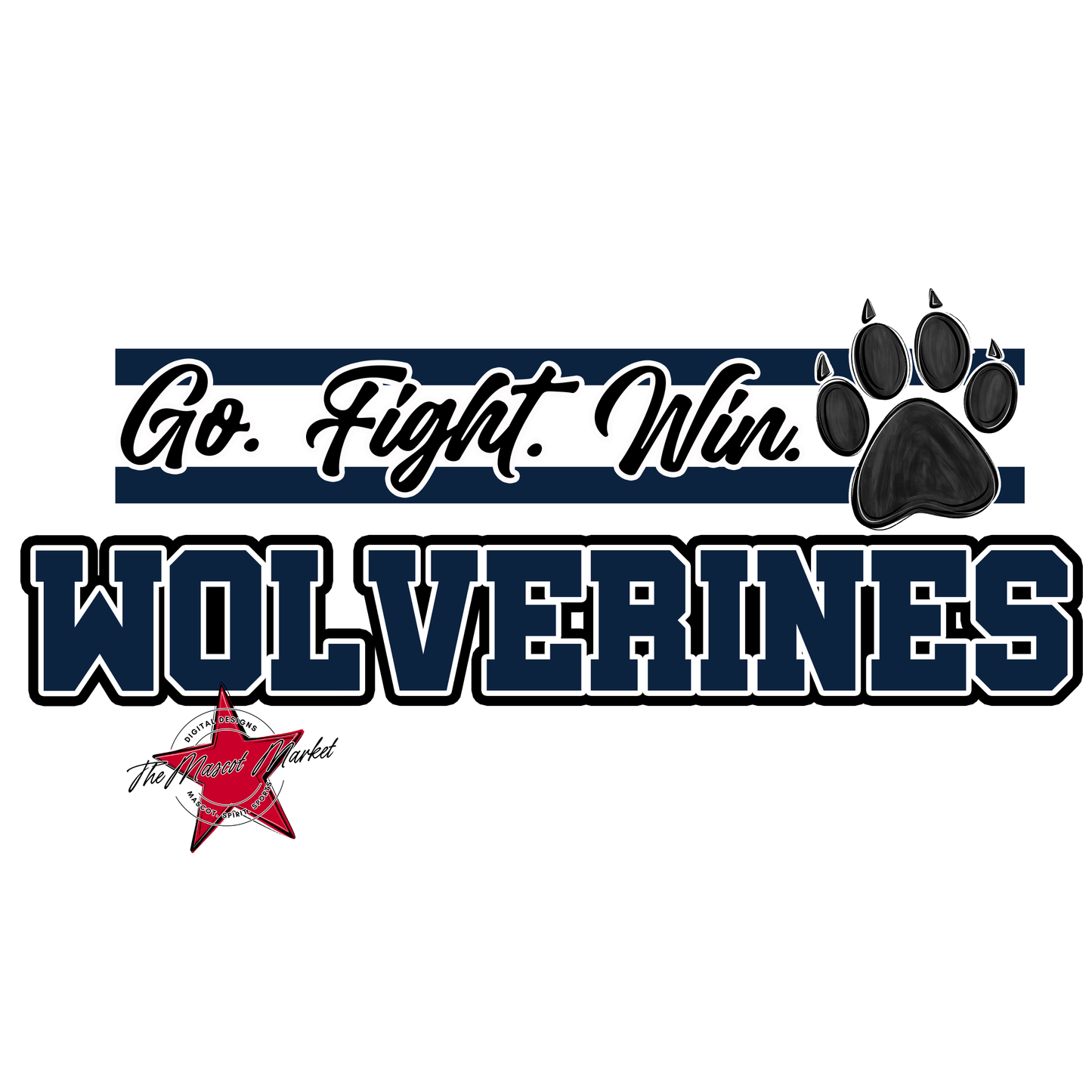 Wolverines Go Fight Win Mascot Lines-Navy