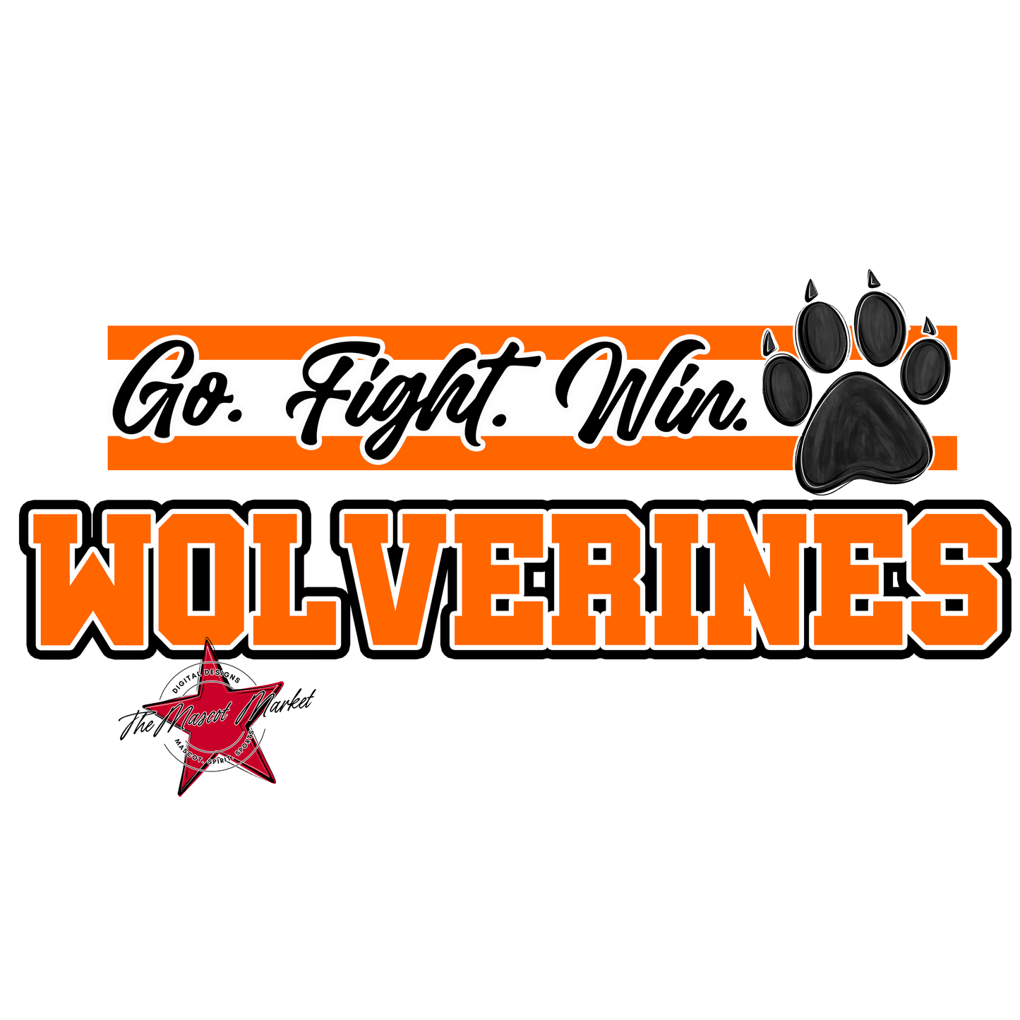 Wolverines Go Fight Win Mascot Lines-Orange