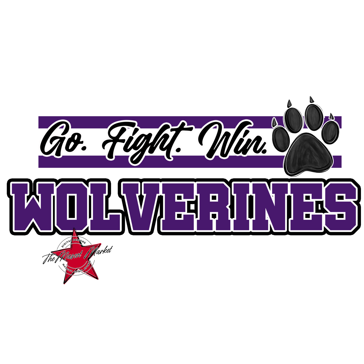 Wolverines Go Fight Win Mascot Lines-Purple