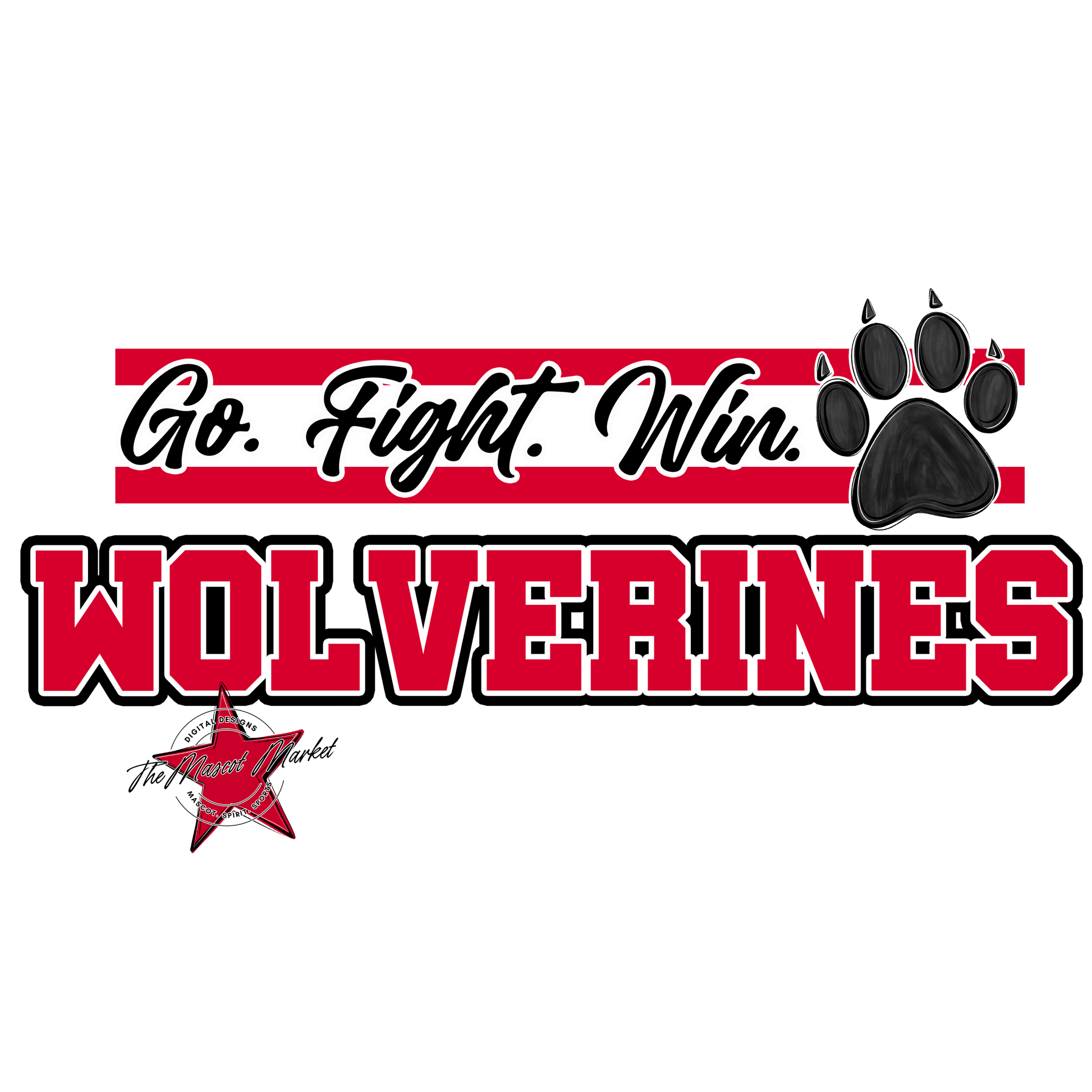Wolverines Go Fight Win Mascot Lines-Red