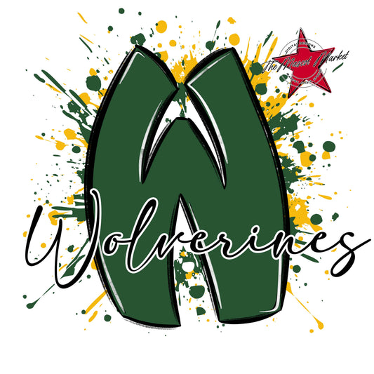 Wolverines Mascot Splatter-Green & Yellow