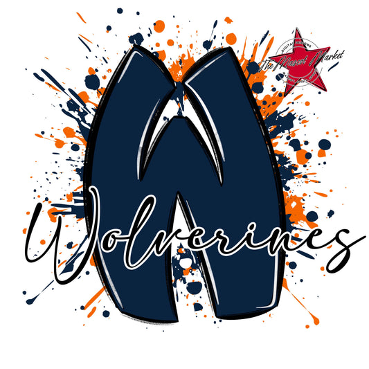 Wolverines Mascot Splatter-Navy & Orange