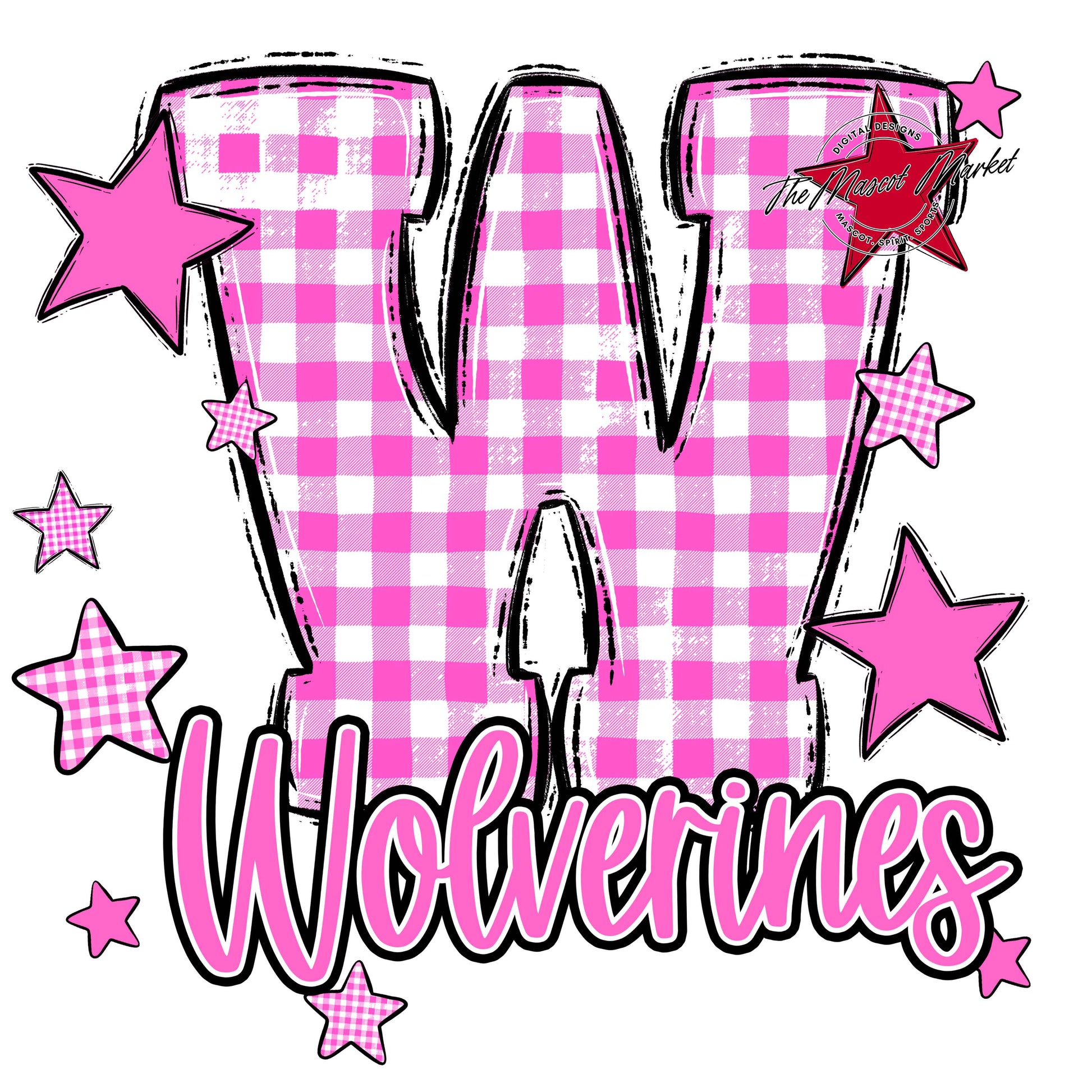 Wolverines Plaid Star Design-Baby Pink