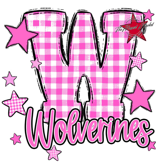 Wolverines Plaid Star Design-Baby Pink