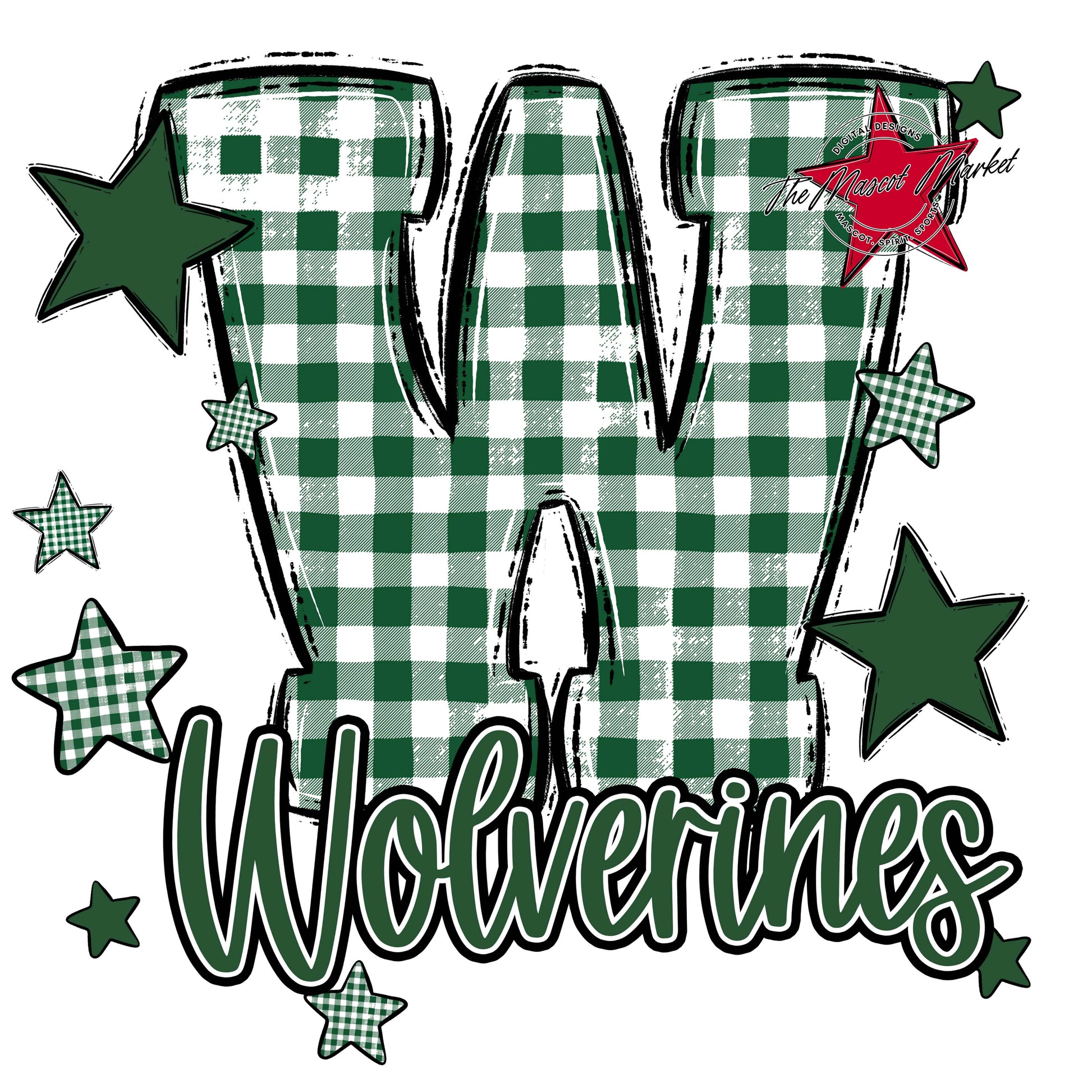 Wolverines Plaid Star Design-Green