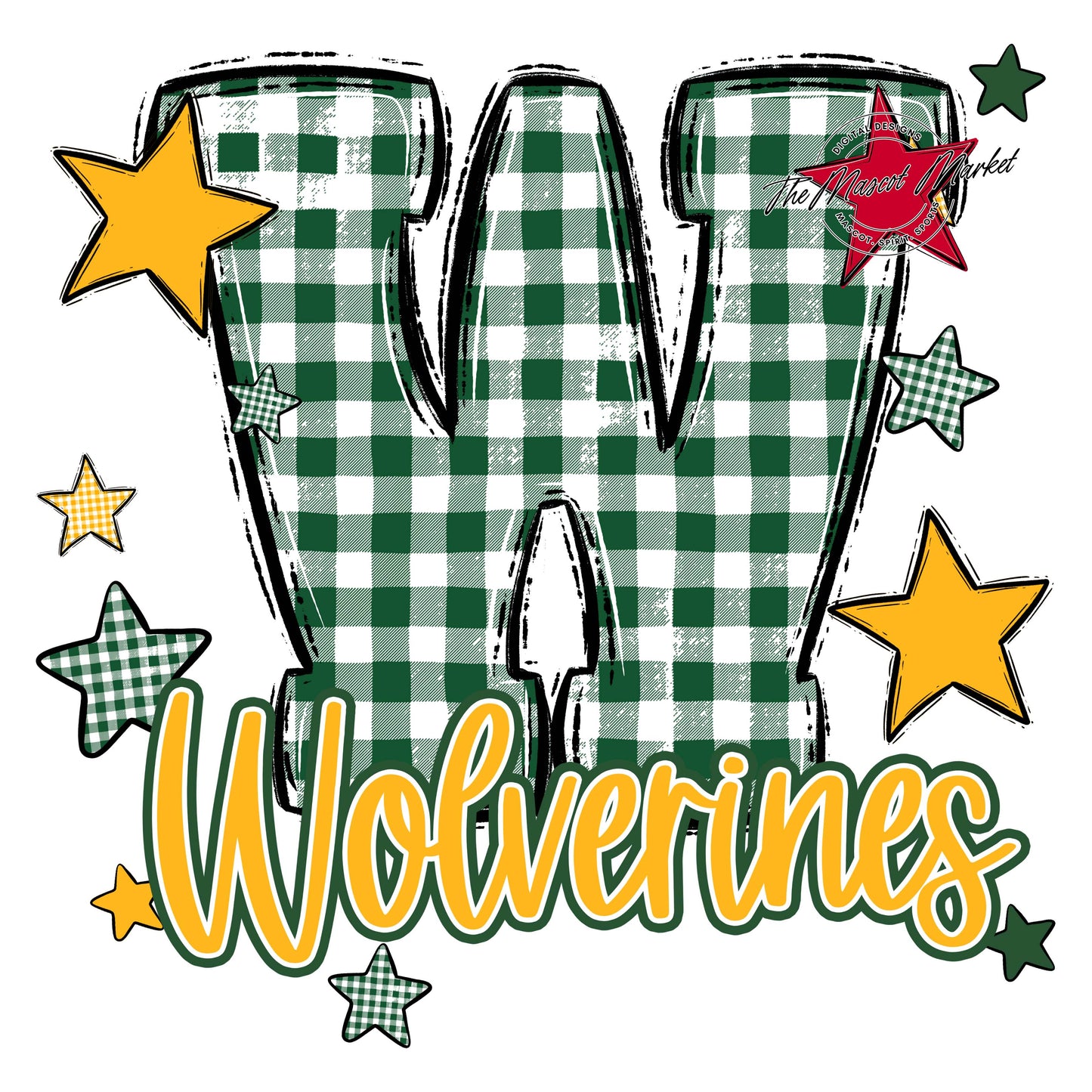 Wolverines Plaid Star Design-Green & Yellow