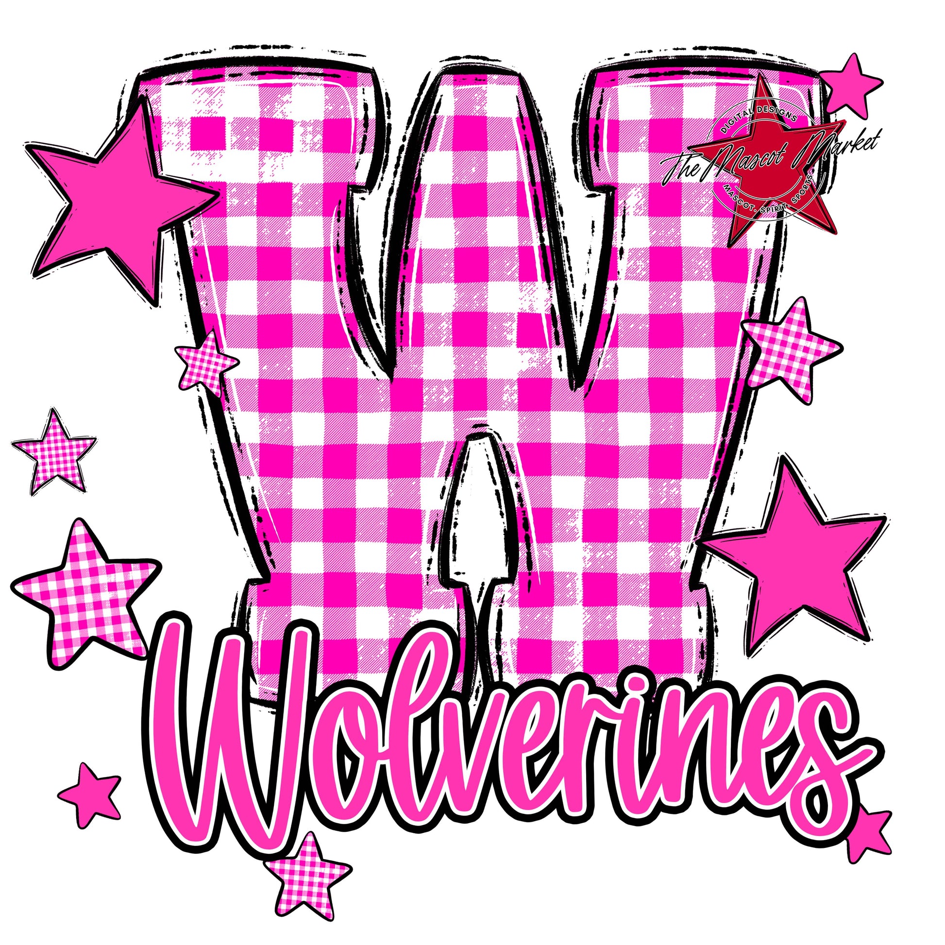Wolverines Plaid Star Design-Pink