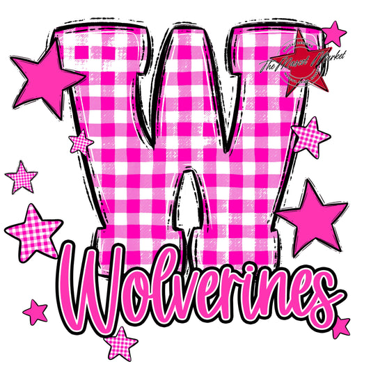 Wolverines Plaid Star Design-Pink