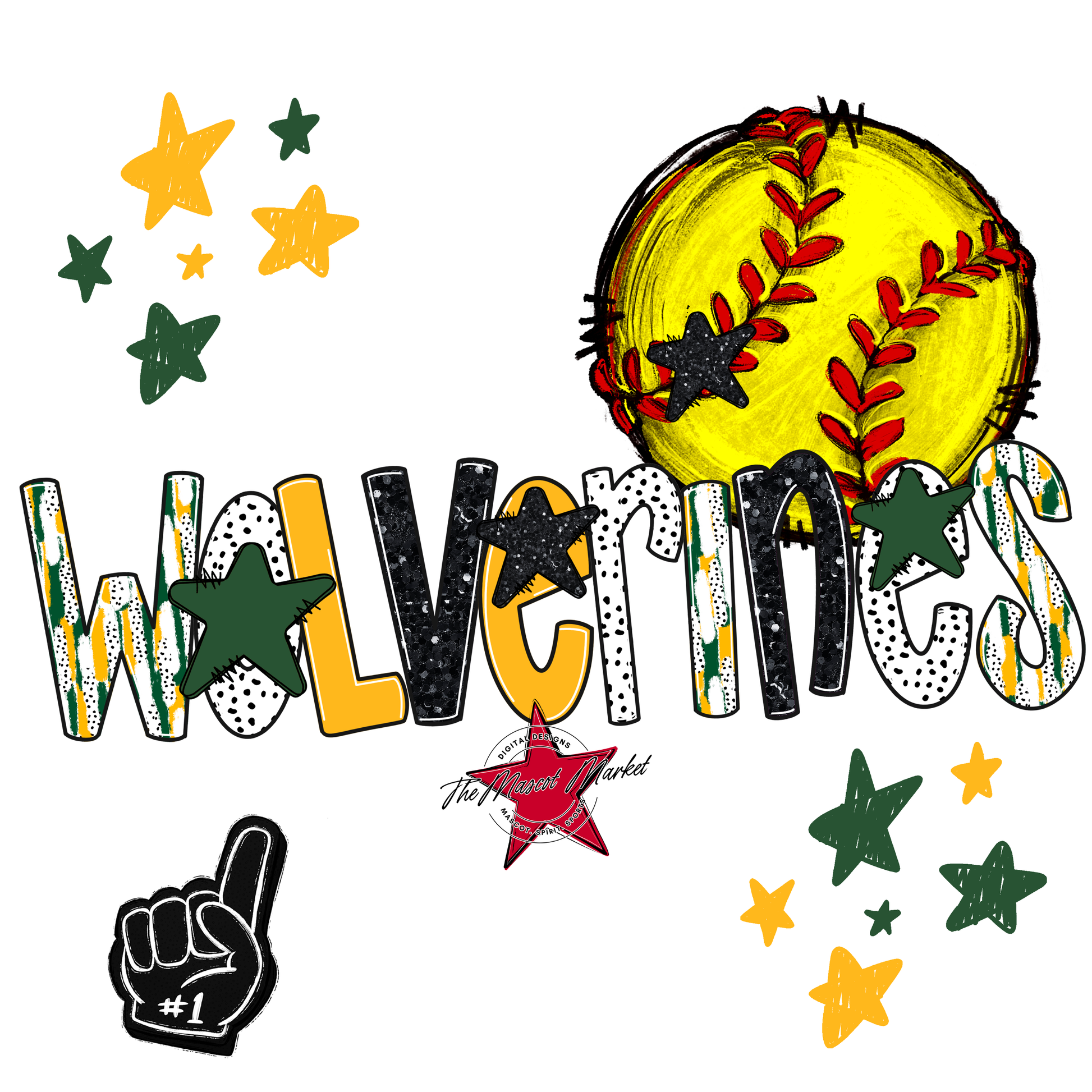 Wolverines Softball Scrape-Green-Yellow