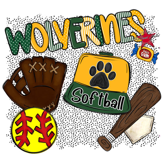 Wolverines Softball Spirit-Green & Yellow