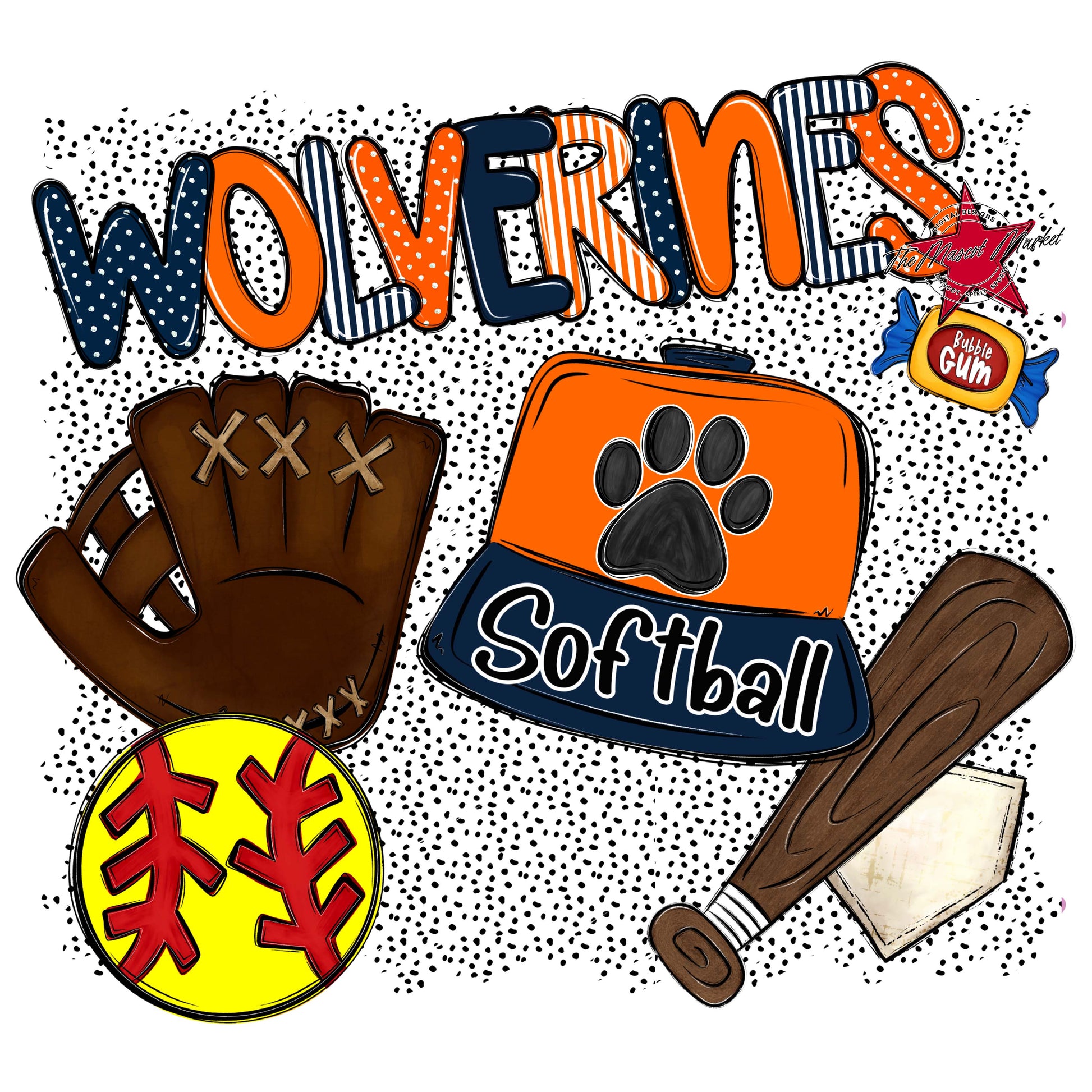 Wolverines Softball Spirit-Navy & Orange