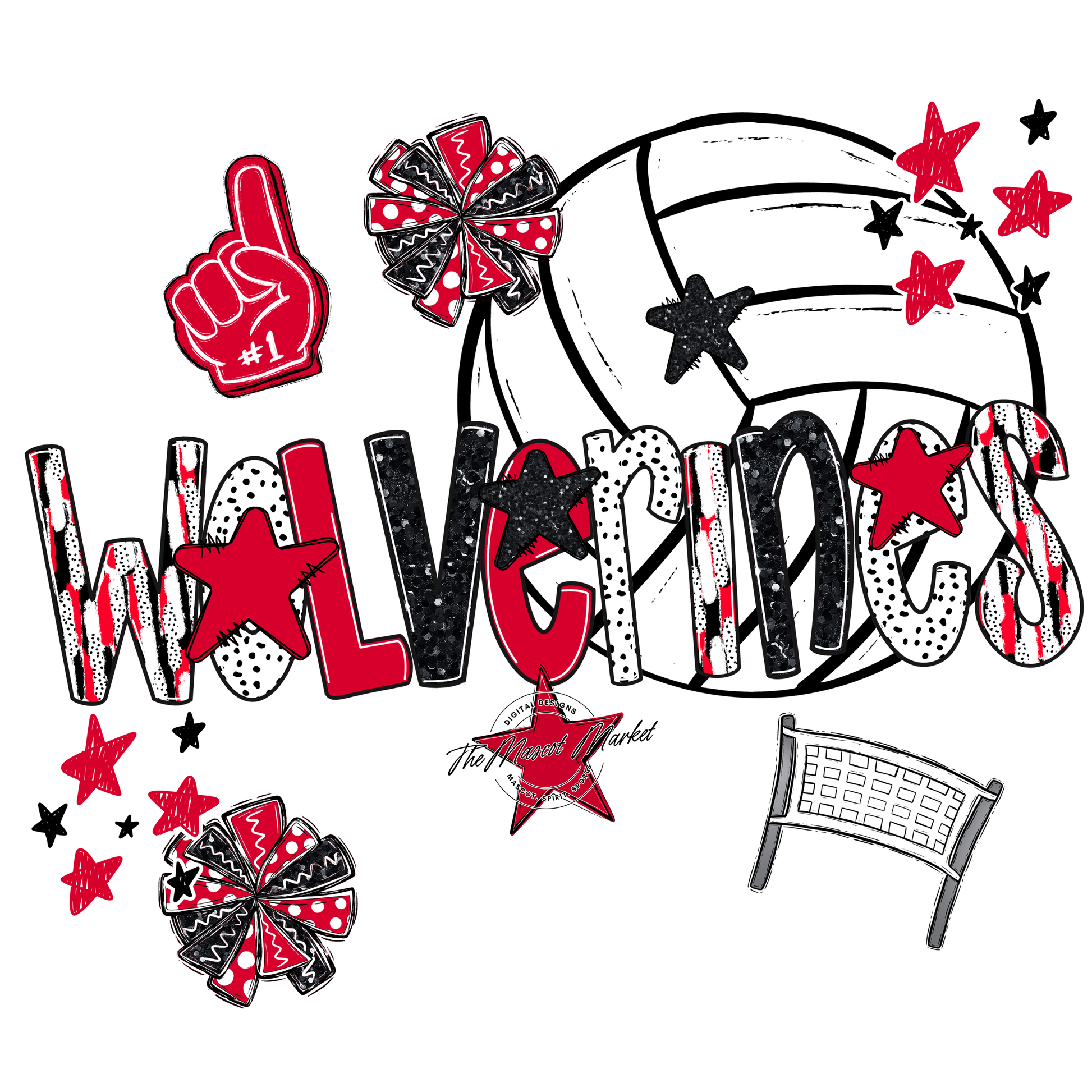 Wolverines Volleyball Scrape-Red