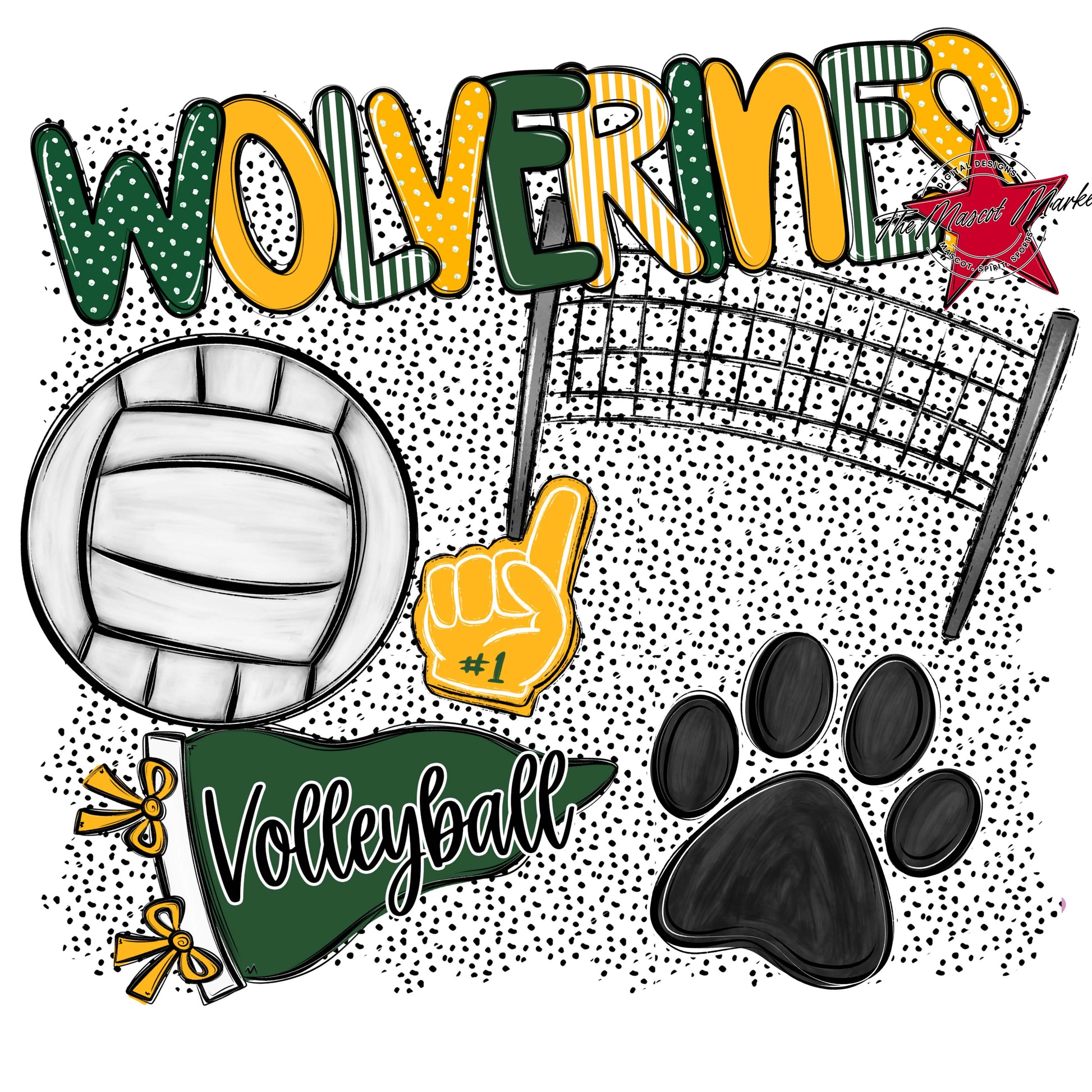 Wolverines Volleyball Spirit-Green & Yellow