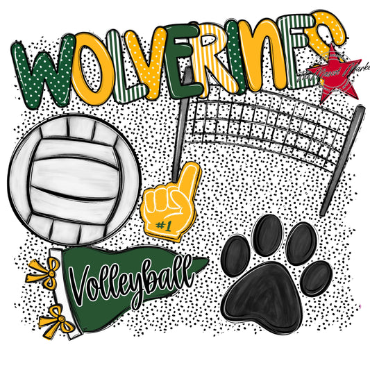 Wolverines Volleyball Spirit-Green & Yellow