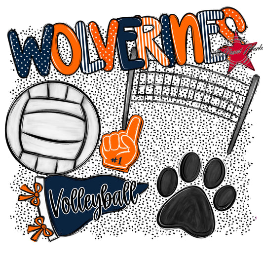 Wolverines Volleyball Spirit-Navy & Orange