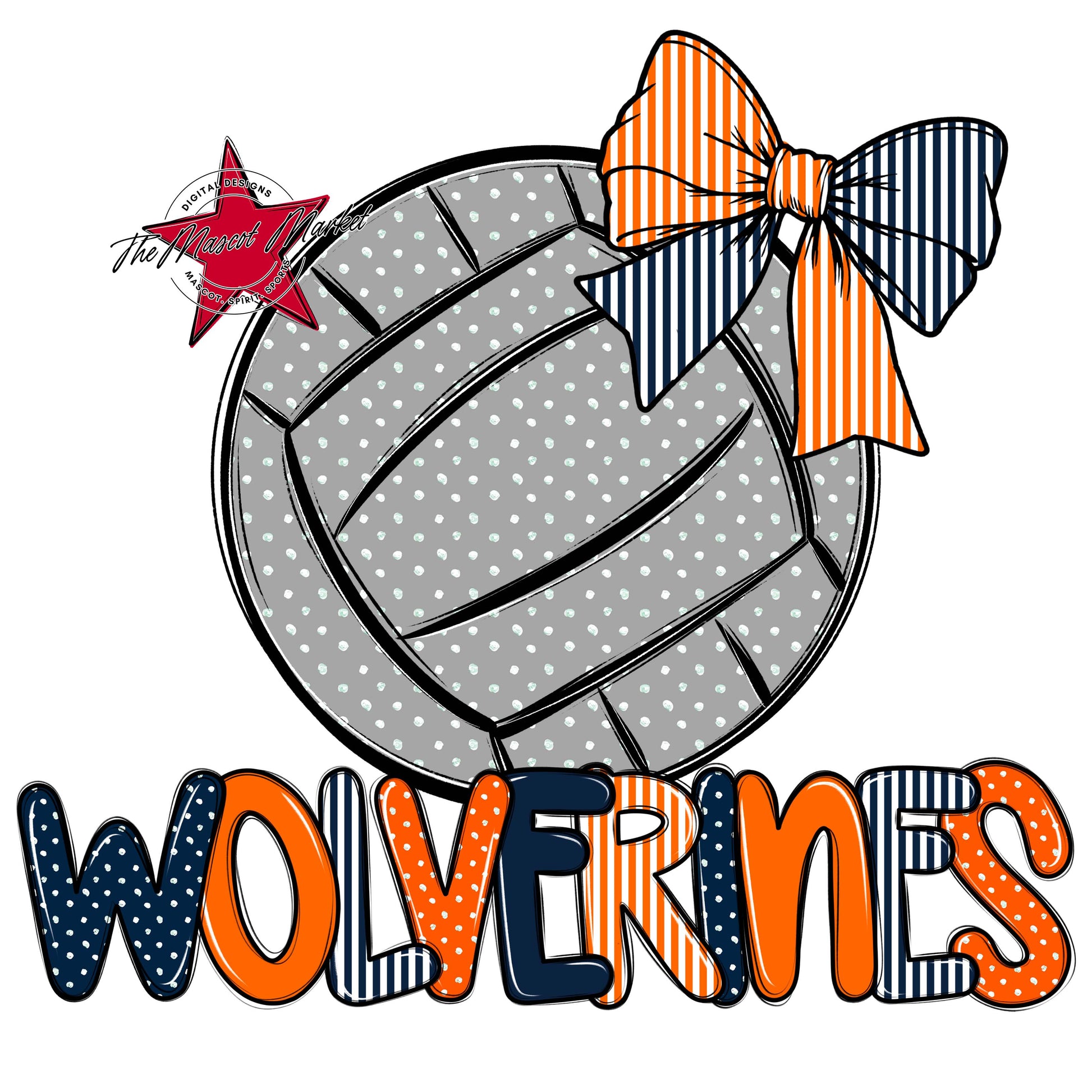 Wolverines Volleyball Spirit Design-Navy & Orange