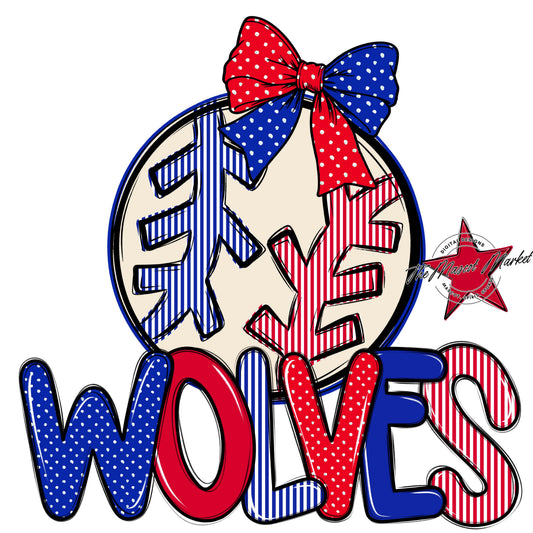 Wolves Baseball-Softball Spirit Design-Royal Blue & Red
