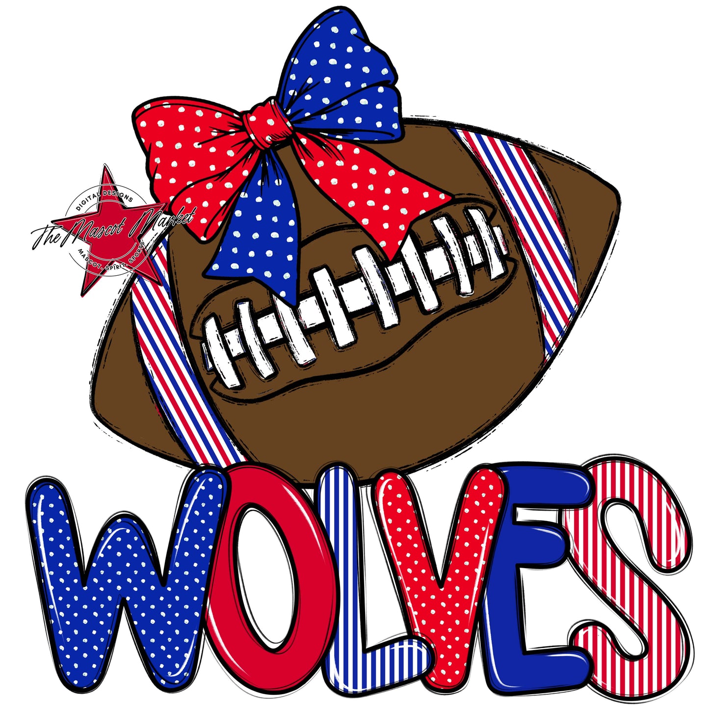 Wolves Football Spirit Design-Royal Blue & Red