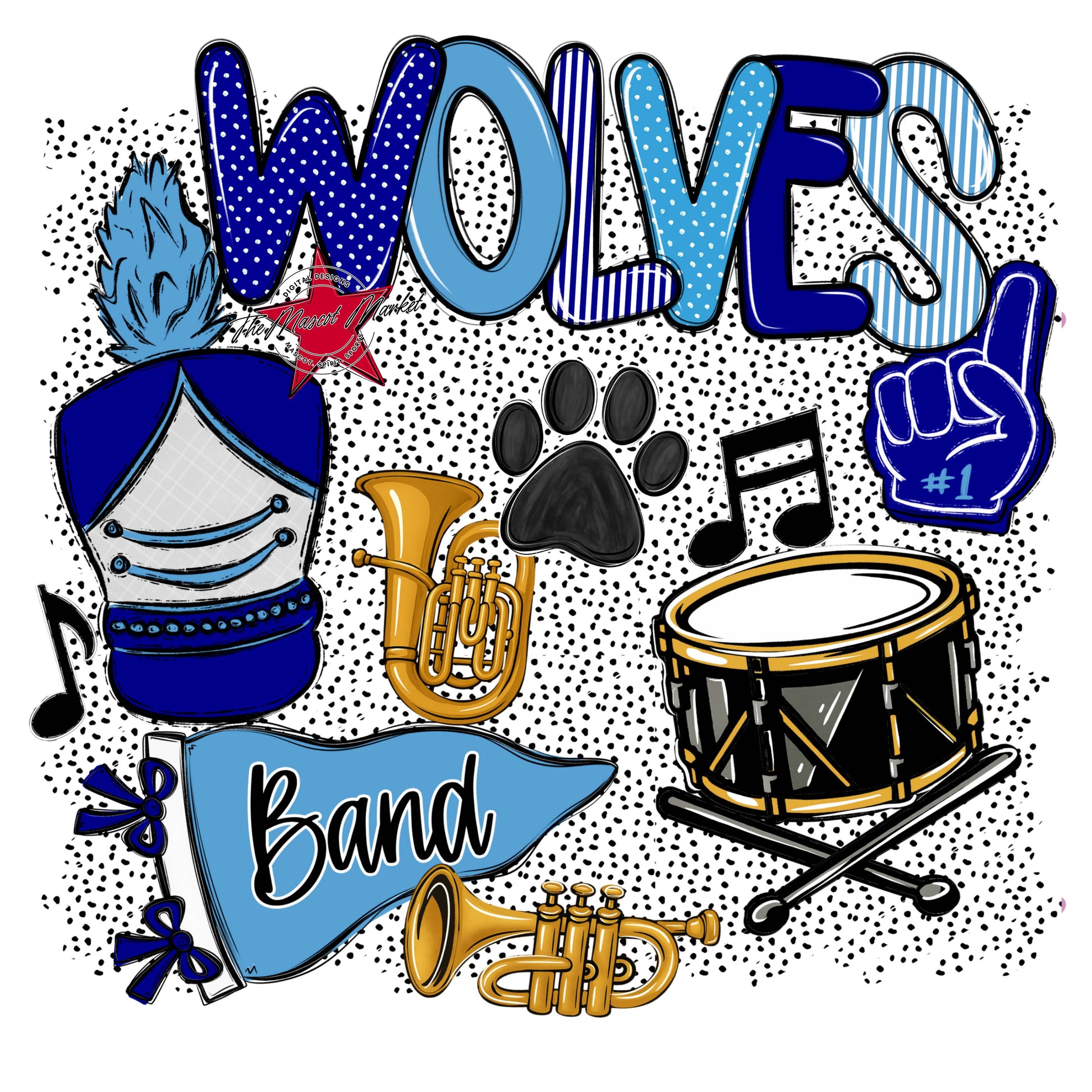 Wolves Band Spirit-Blue & Carolina Blue