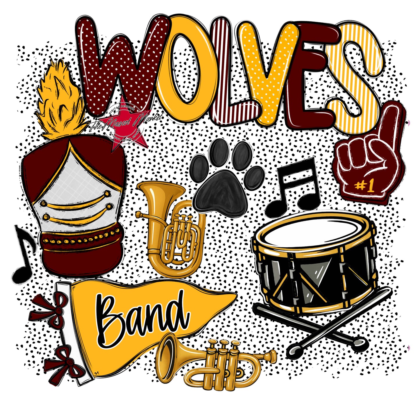 Wolves Band Spirit-Maroon & Yellow