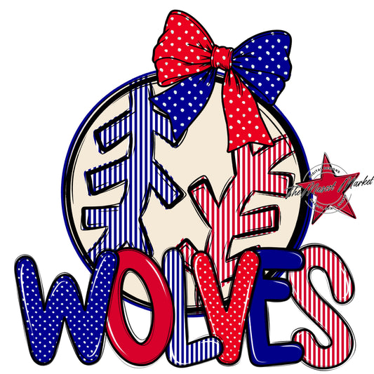 Wolves Baseball-Softball Spirit Design-Blue & Red