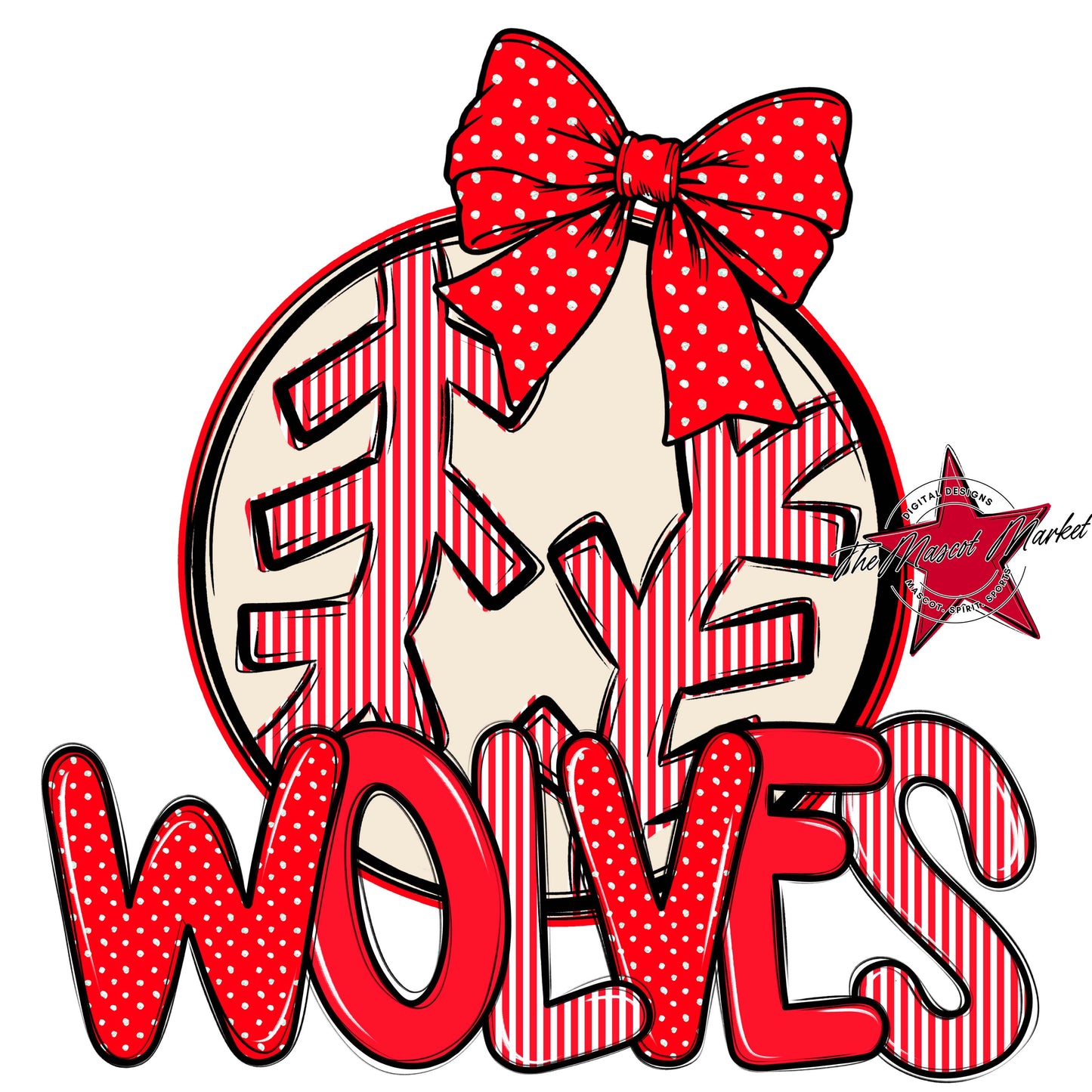 Wolves Baseball-Softball Spirit Design-Bright Red