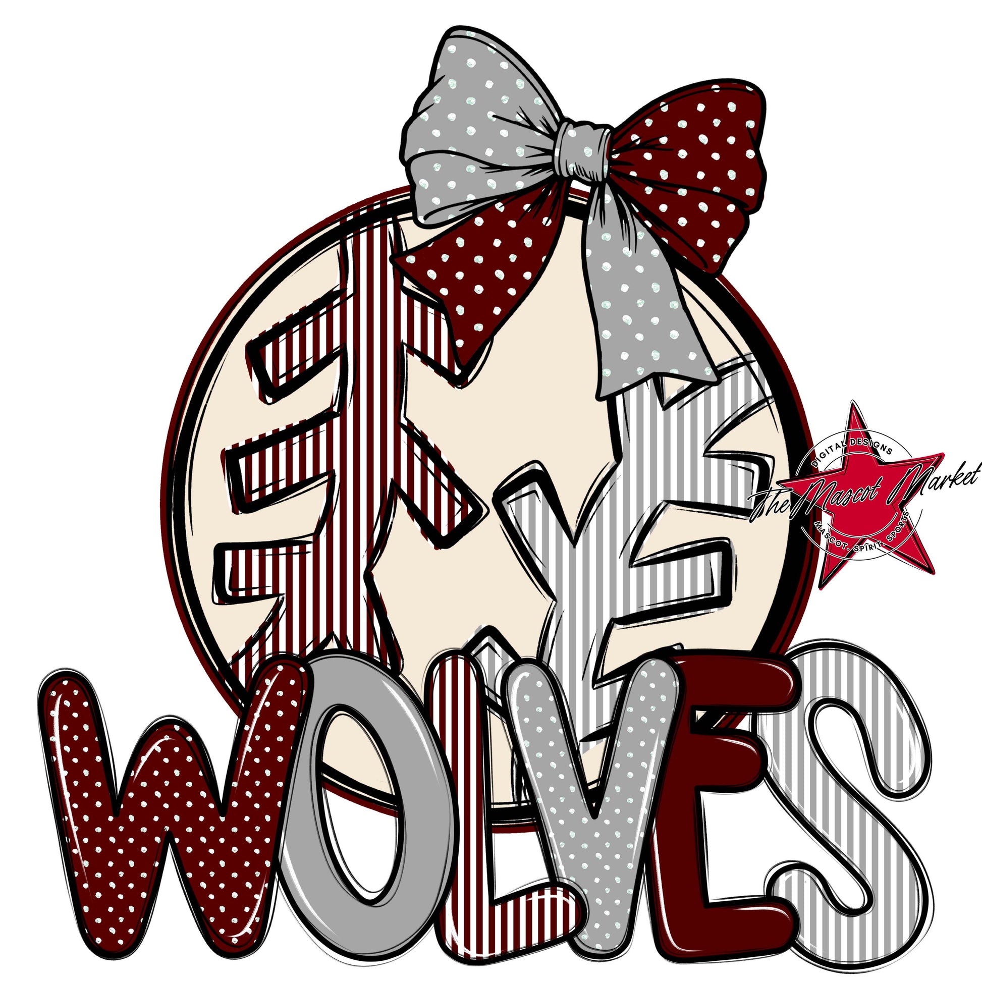 Wolves Baseball-Softball Spirit Design-Maroon & Grey