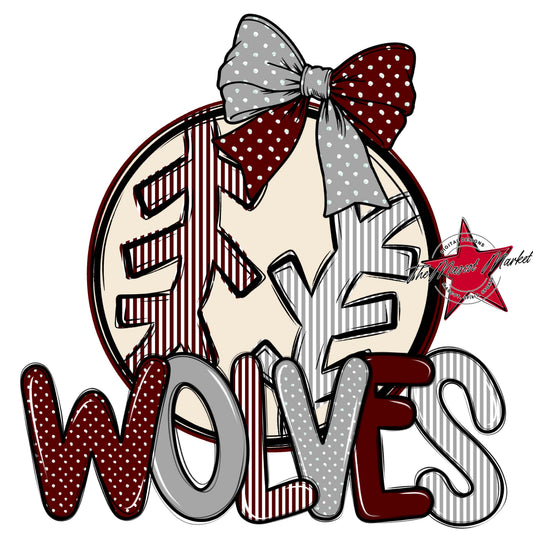 Wolves Baseball-Softball Spirit Design-Maroon & Grey