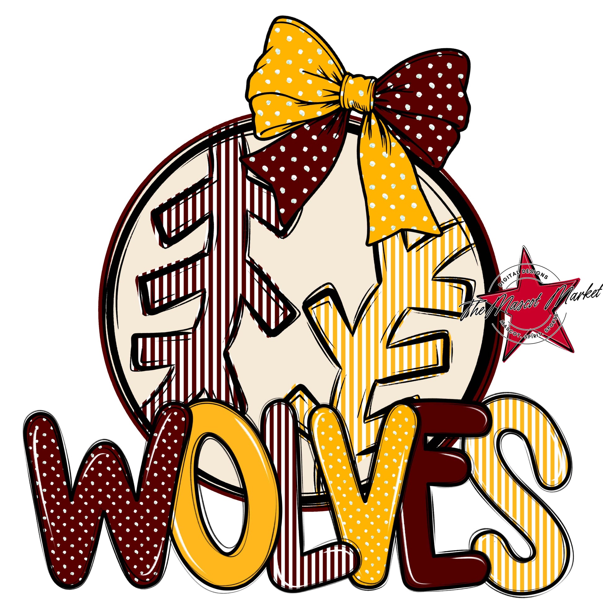 Wolves Baseball-Softball Spirit Design-Maroon & Yellow