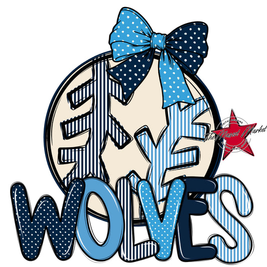 Wolves Baseball-Softball Spirit Design-Navy & Carolina Blue