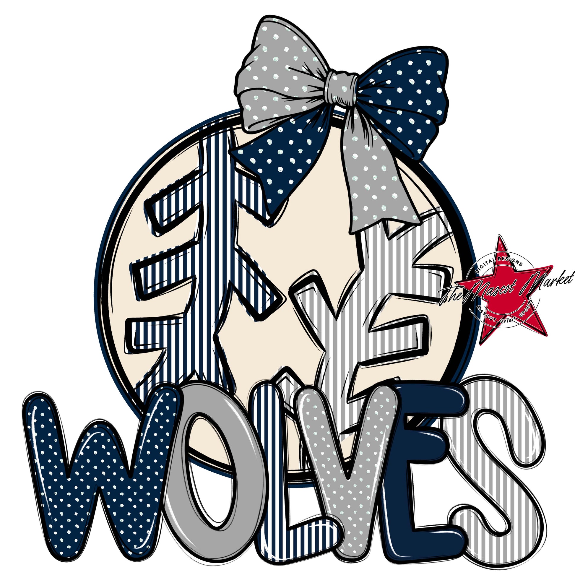 Wolves Baseball-Softball Spirit Design-Navy & Grey