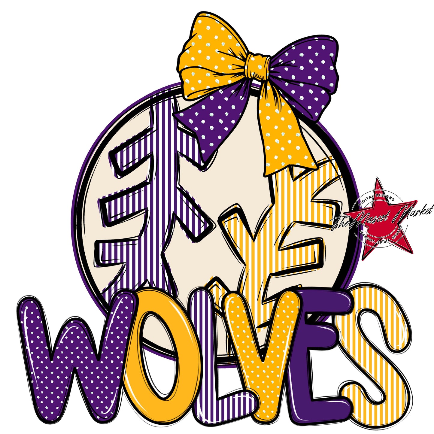 Wolves Baseball-Softball Spirit Design-Purple & Yellow