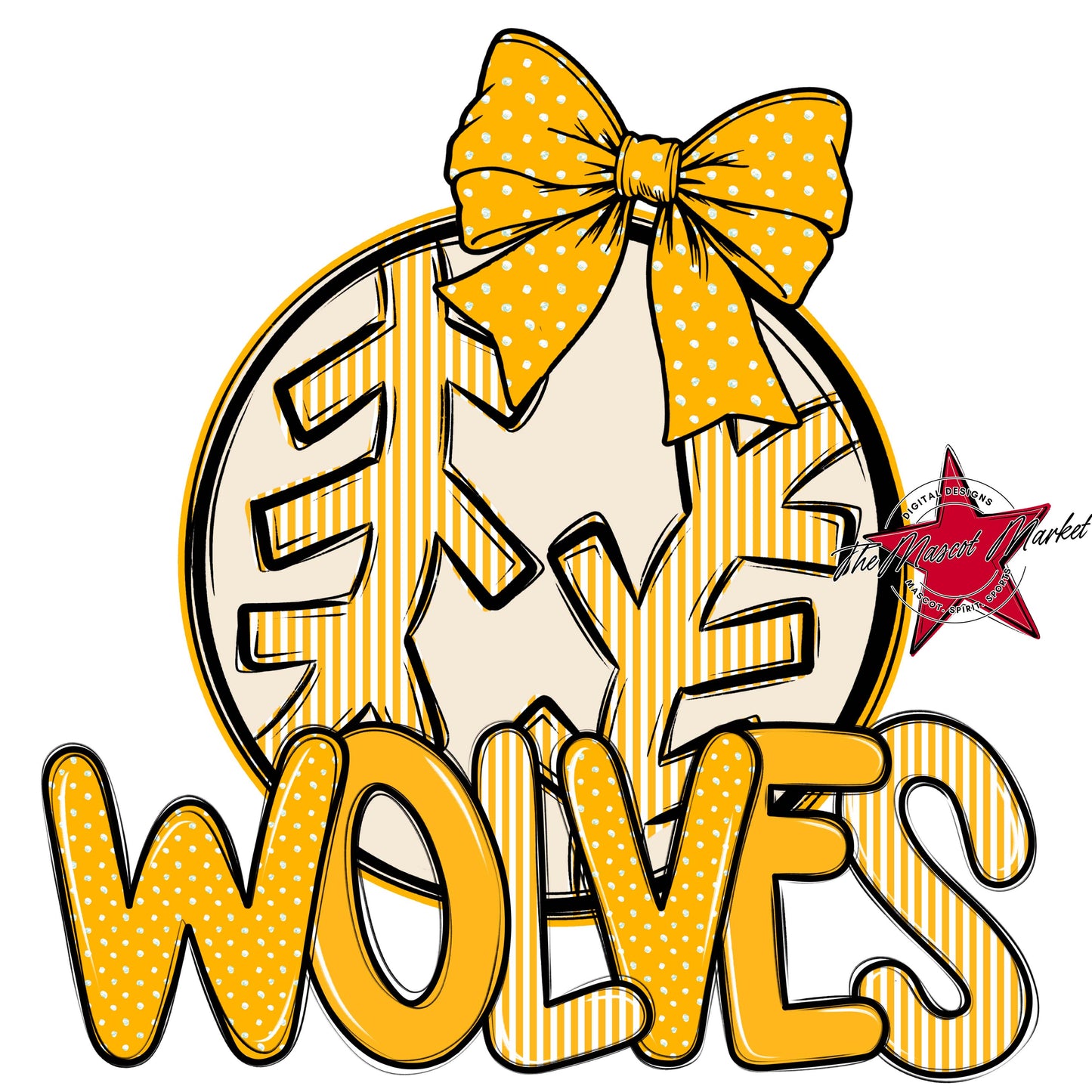Wolves Baseball-Softball Spirit Design-Yellow