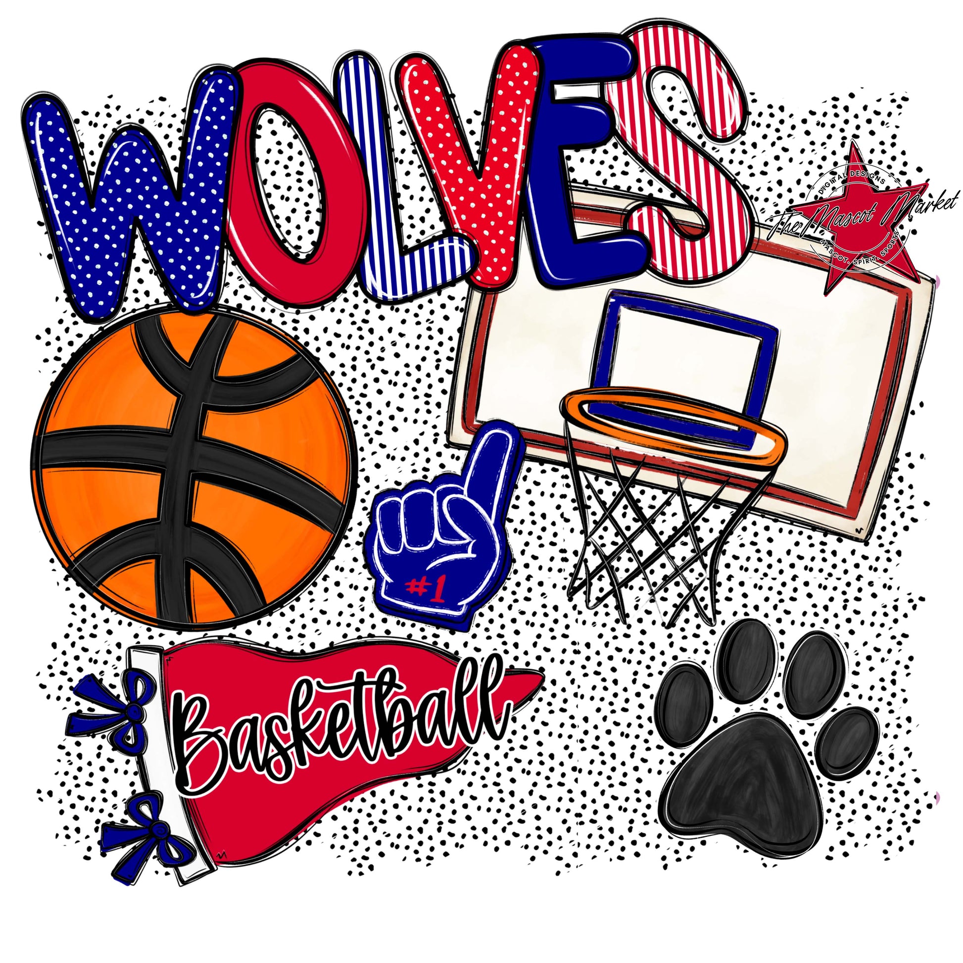 Wolves Basketball Spirit-Blue & Red