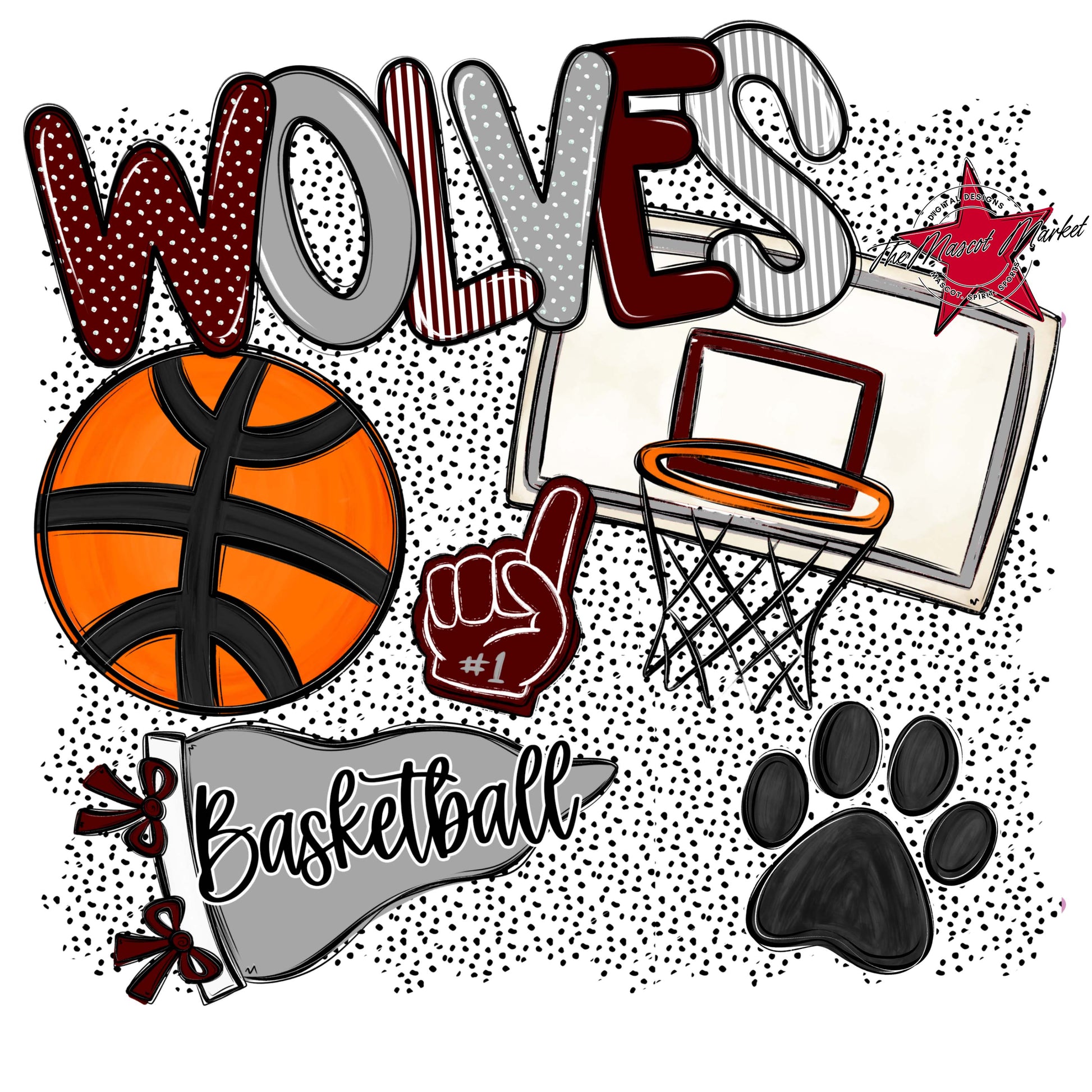 Wolves Basketball Spirit-Maroon & Grey