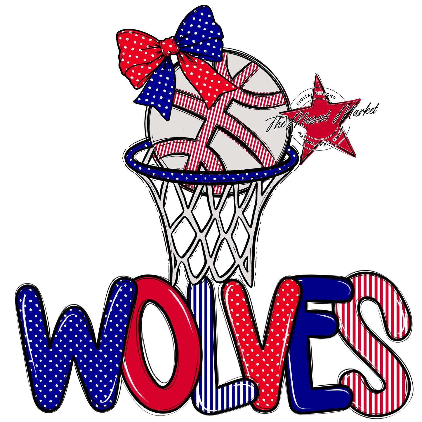 Wolves Basketball Spirit Design-Blue & Red