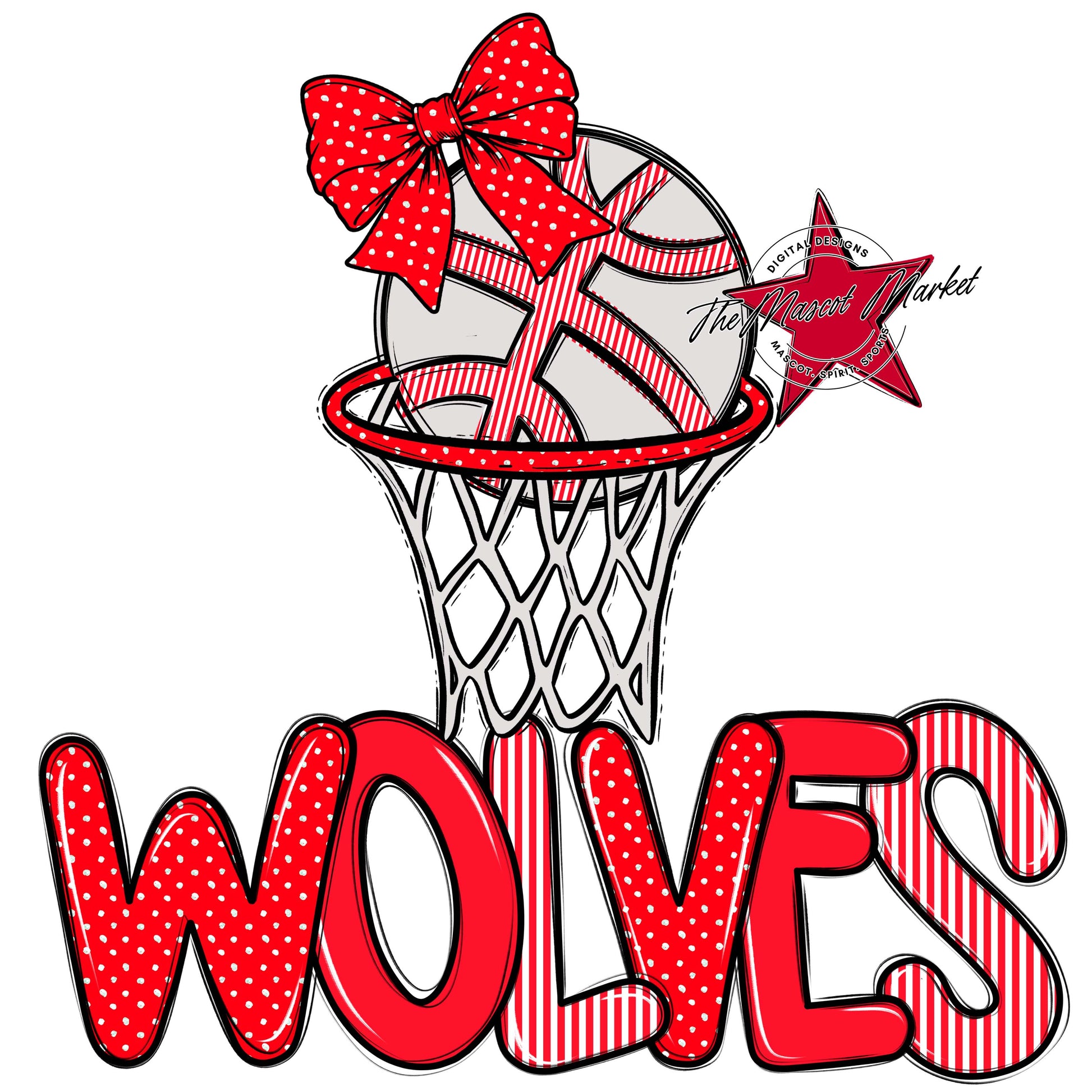 Wolves Basketball Spirit Design-Bright Red