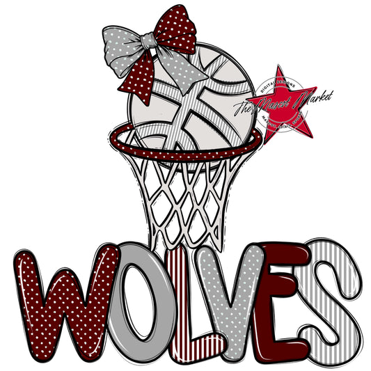 Wolves Basketball Spirit Design-Maroon & Grey