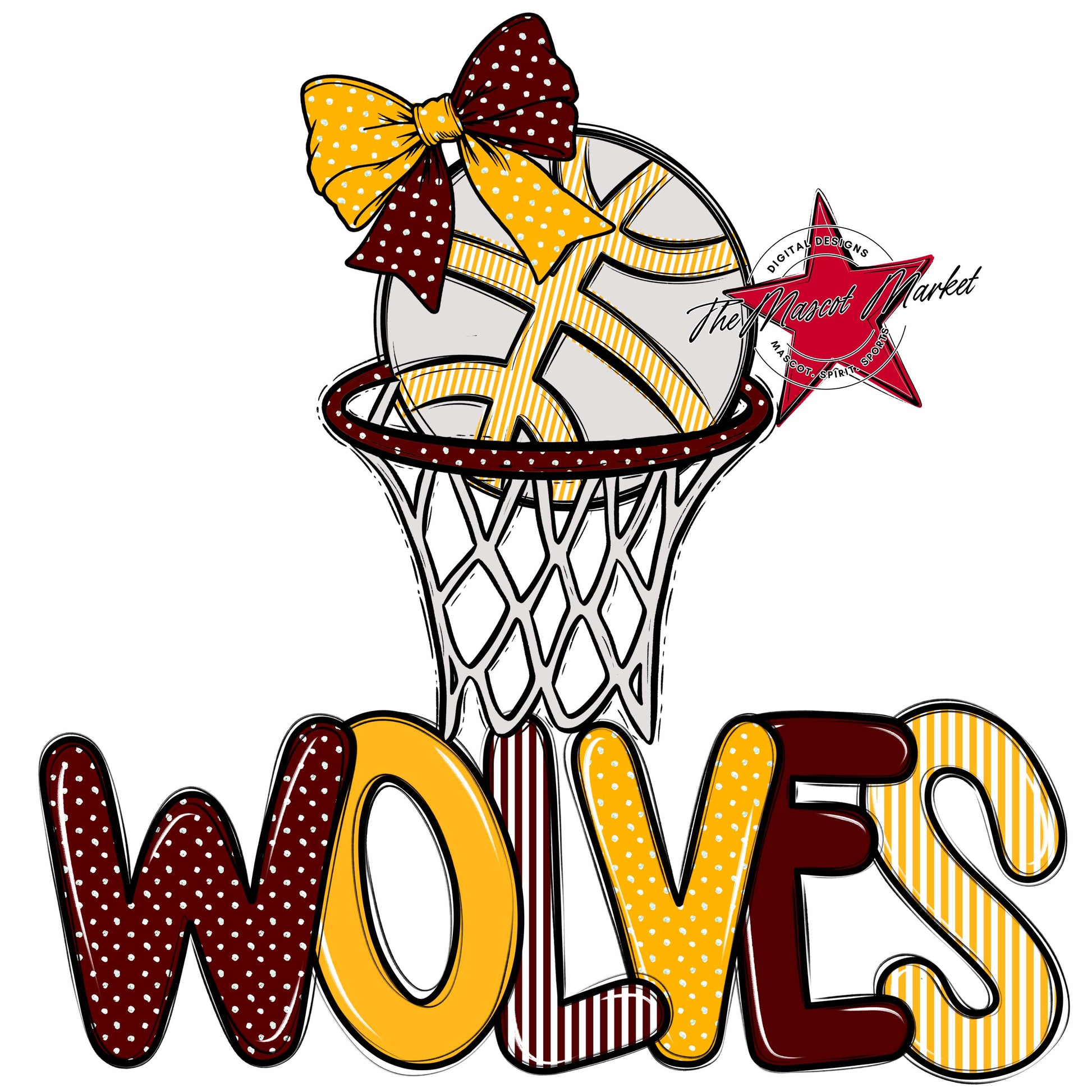 Wolves Basketball Spirit Design-Maroon & Yellow
