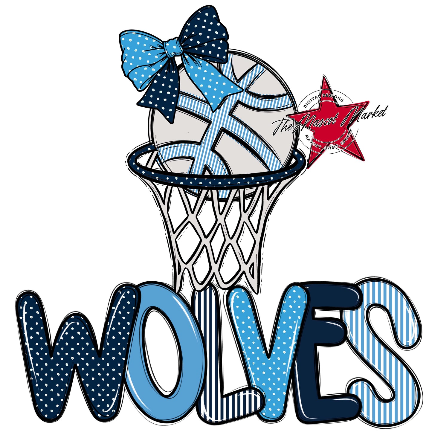 Wolves Basketball Spirit Design-Navy & Carolina Blue